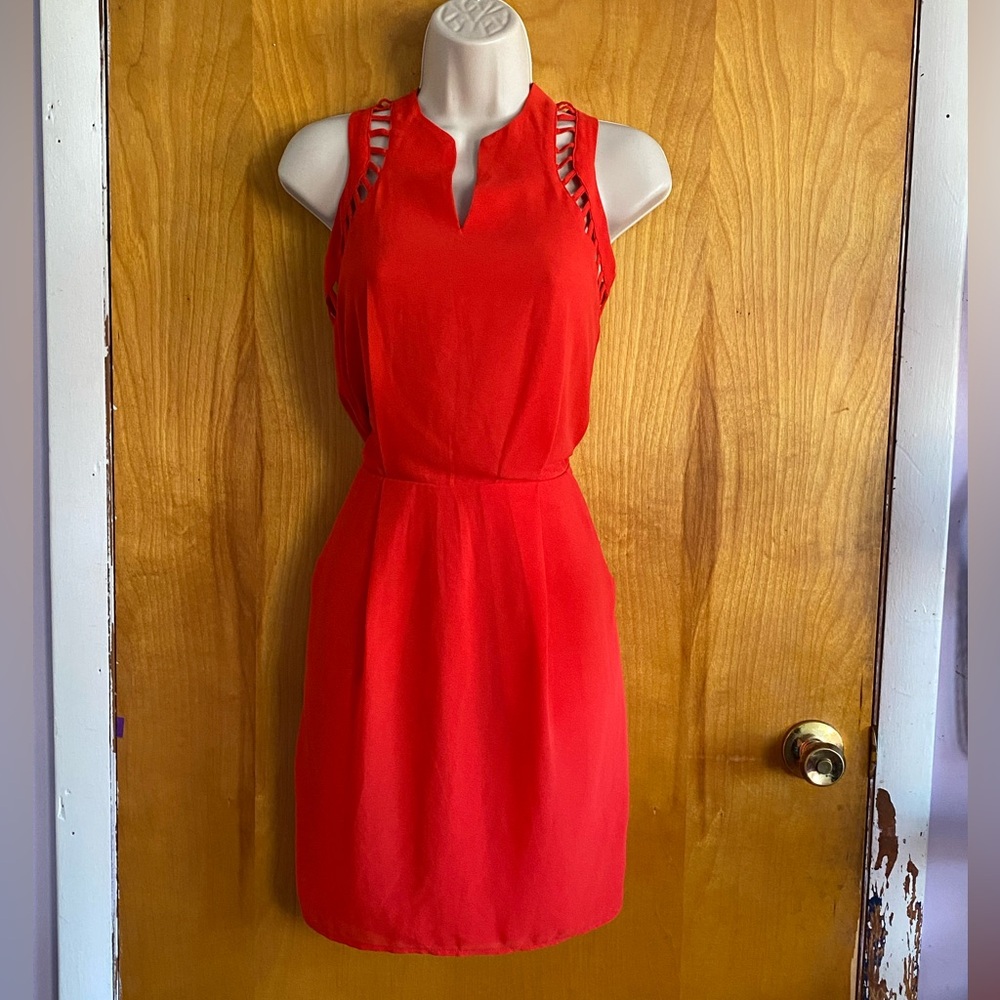 NWOT Adelyn Rae bright red dress, back cut outs, Small